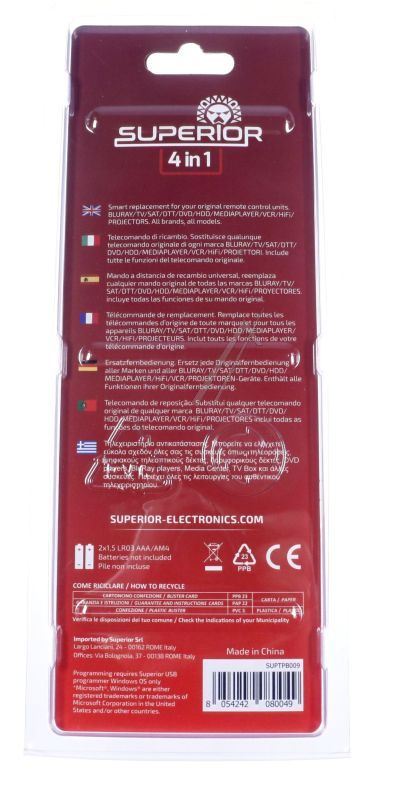 SLIM 4IN1 SUPTPB009 UNIVERSAL-ERSATZFERNBEDIENUNG 4-IN-1 MIT 4 EBENEN